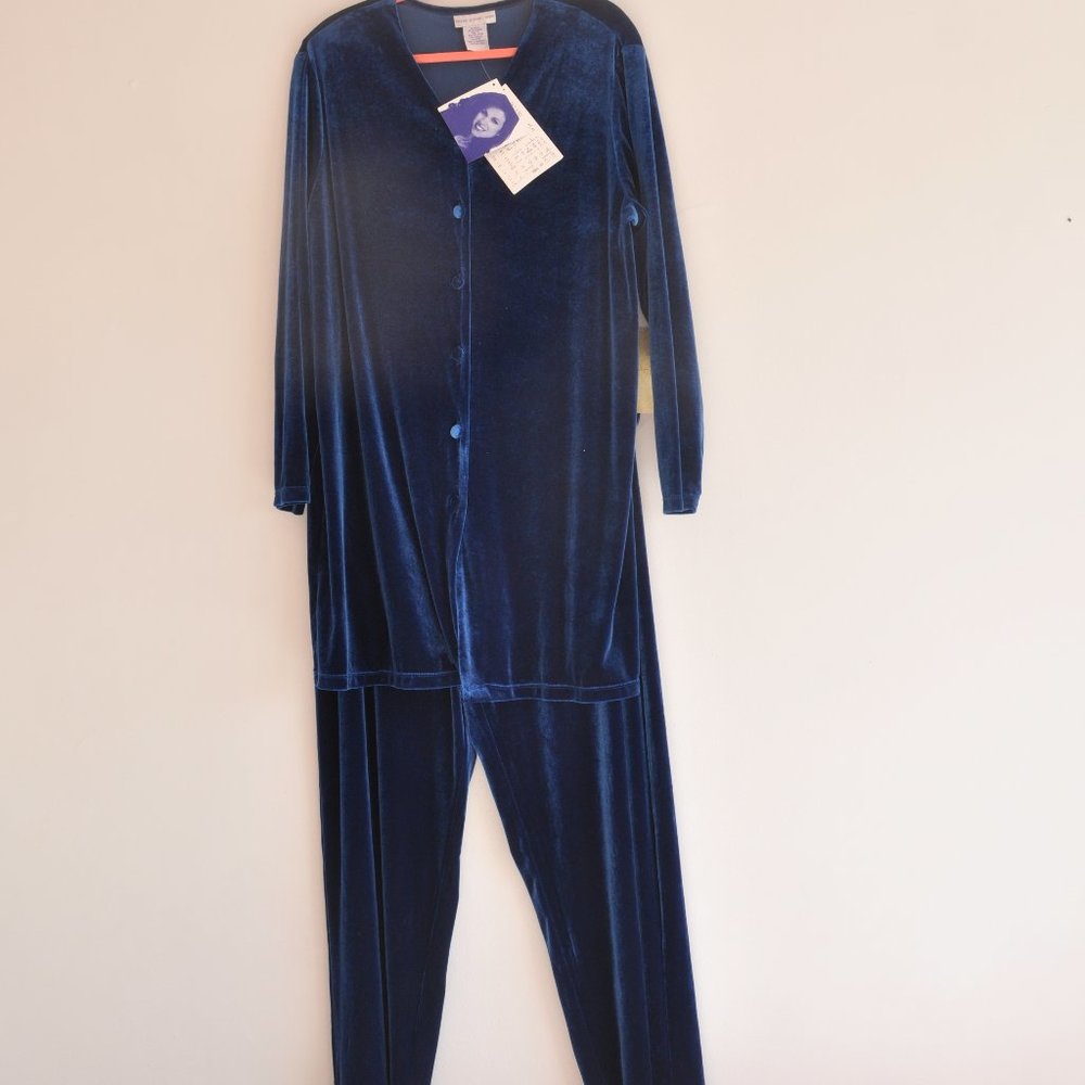 Velvet Blue Two piece pajama lounge wear set - Susan Graver